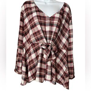 Torrid Plaid Blouse Long Sleeve Back Zipper Sz Plus 2X